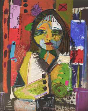 ARTISTS OF THE 21st CENTURY. 21st CENTURY ART.  PAINTING.Merello.-Girl Playing with her Hair. (92x73 cm) Mixed Media painting.