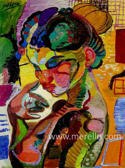 EXPRESSIONISM WORLD, EXPRESSIONISTS TODAY. THE COLOR.-Jose Manuel Merello.- Muchacha interior. Mix media