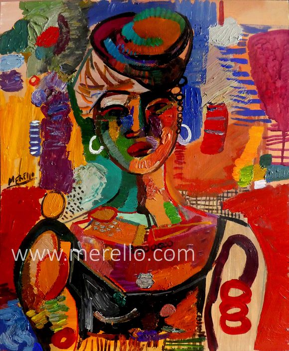 Expressionismus- Jose Manuel Merello.- "Africa." (60 x 50 cm) Mix media on wood