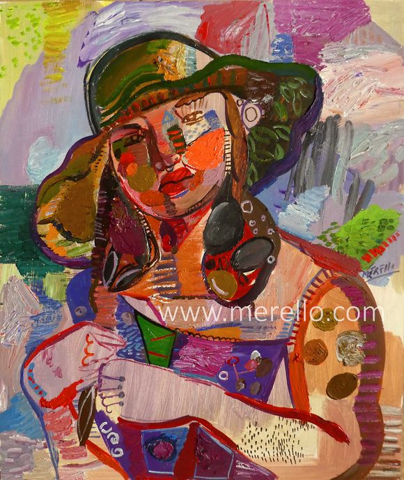 Expressionismus-Jose Manuel Merello.-Mujer de Niza (60 x 50 cm) Mix media on wood