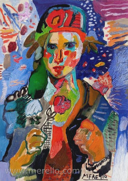 FIGURATIVE PAINTING ART.-.Jose-Manuel-Merello.-Mujer-con-clavel.-Oil