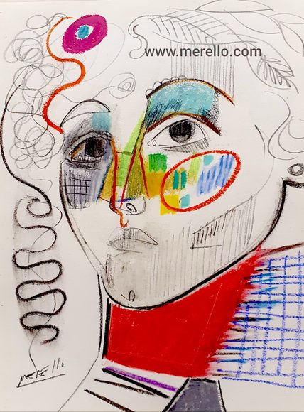 SKETCHES. MODERN ART-.José Manuel Merello.- Mujer con impacto rojo. Pencil on paper