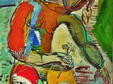 arte-moderno-cuadros.-jose-manuel-merello.-woman-picking-lilies-(73-x-54-cm)-mix-media-on-canvas.