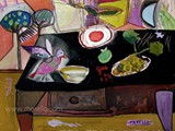 european-artists-painters.-art-europe-modern-painting.jose-manel-merello.-la-mesa-negra-(2001-2002)