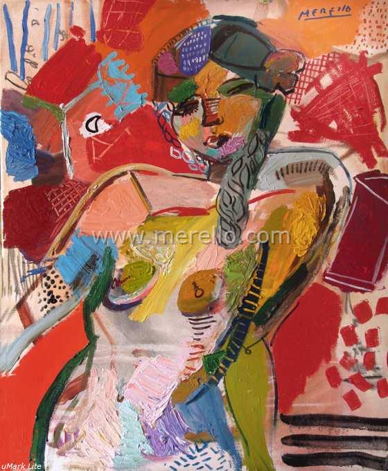 MODERN ARTISTS. Poetry Expressionism.MERELLO.-Nude in Reds (100x81 cm) 