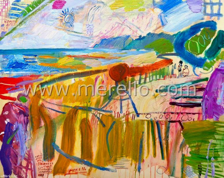Merello.-Verano en La Marina Alta (73x92 cm) mixed media on canvas. ARTE CONTEMPORÁNEO. ART CONTEMPORAIN. PAISAJES DEL MEDITERRÁNEO. Spanish Art. Contemporary Landscapes from Mediterranean Sea. 
